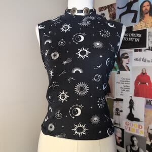 Celestial Print Mock Neck Sleeveless Top